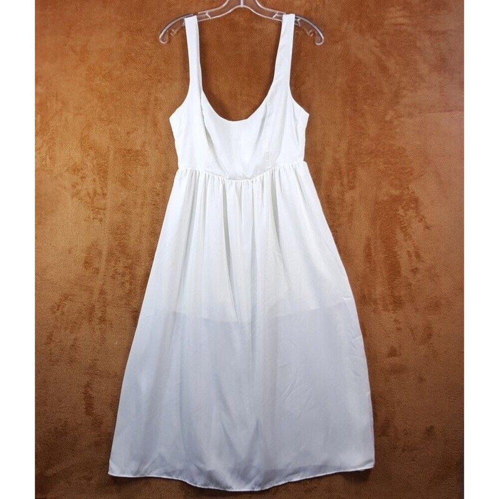 WEWOREWHAT Womens Dress Medium White Midi Charmeuse Corset Empire Minimalist - Picture 3 of 12